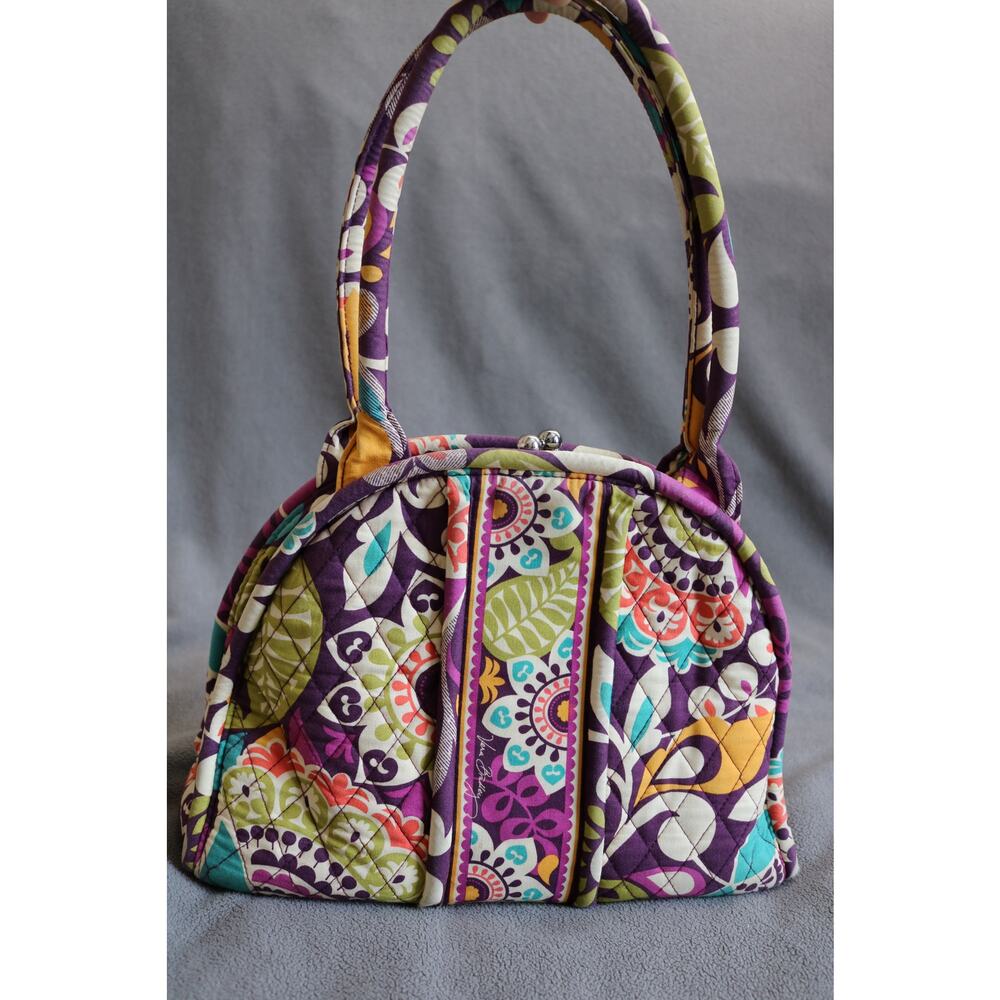 VERA BRADLEY Plum Crazy  Eloise Handbag Floral Shoulder Kisslock Purple Retired